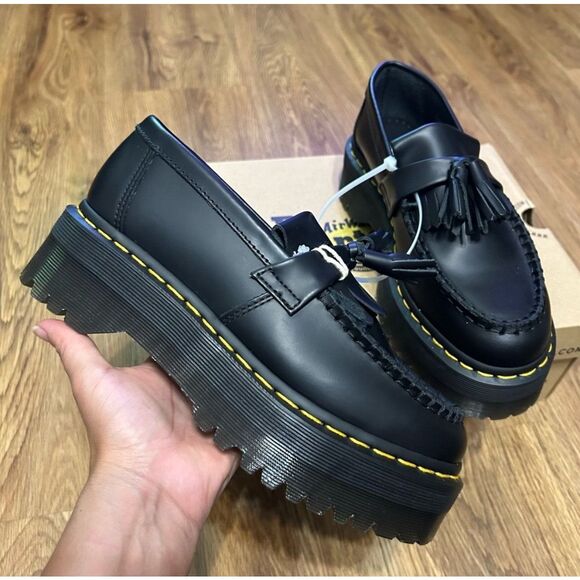 Dr Martens Adrian Quad black leather platform loafers slip on shoes sz 9 new - Picture 2 of 6